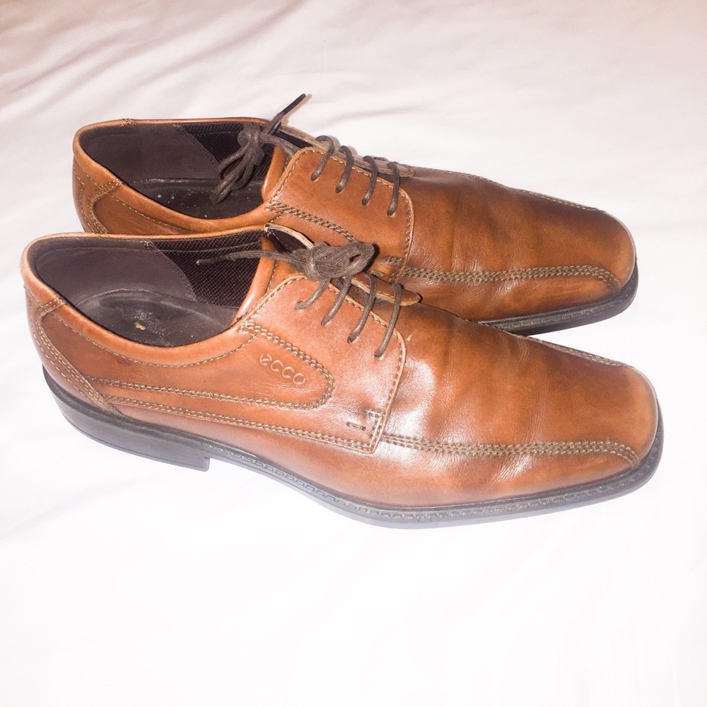 Ecco Mens Brown Leather Bicycle Toe Oxfords Shoes